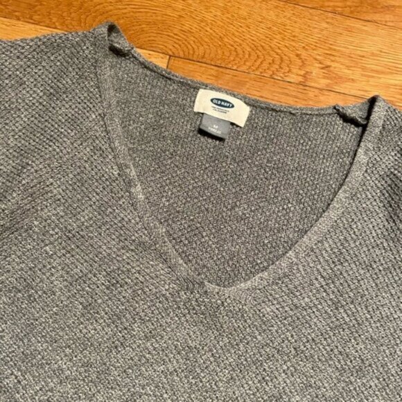 Grey Textured V Neck Long Sleeve Sweater Top Tunic - Picture 5 of 7